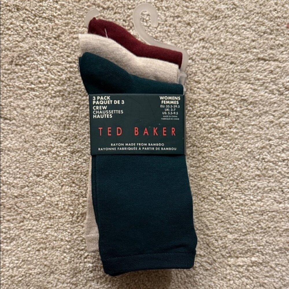 Ted Baker Women's Crew Socks 3-Pack - Burgundy, Beige & Green Size 5.5-9.5